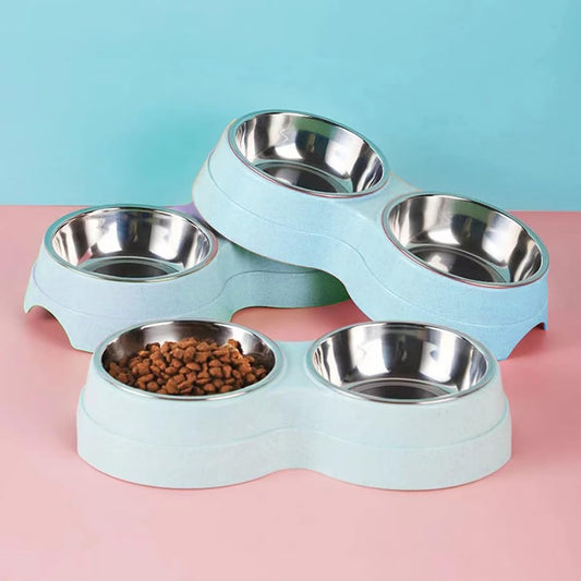 AKEISHE Double Cat Food and Water Bowl Set - Stainless Steel Bowls with Easy-to-Clean Detachable Design, Non-Slip Base, Pet Feeder for Kittens and Medium Cats