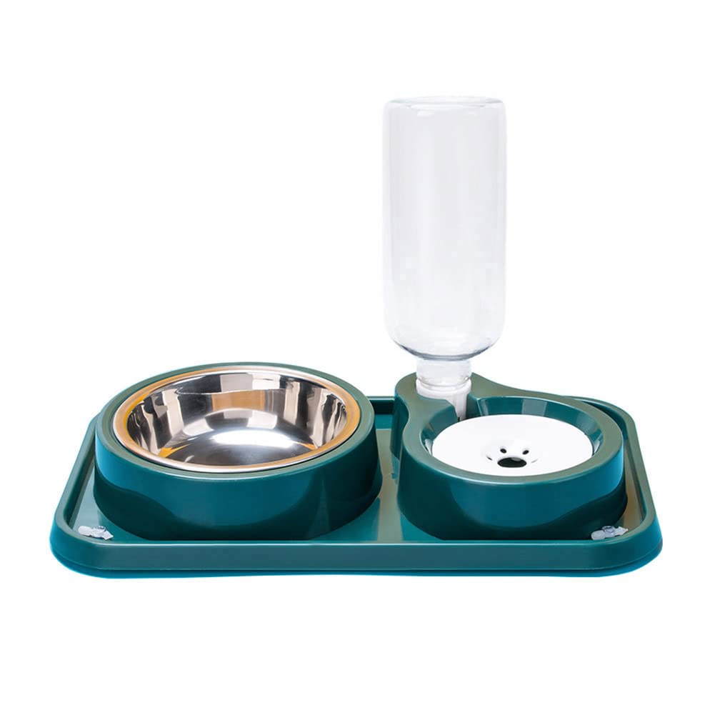 Double Dog Cat Bowls, Pet Water and Food Bowl Set with Automatic Water Dispenser Bottle Detachable Stainless Steel Bowl, Gravity Water Feeder Bowl No-Spill for Cats and Dogs Puppy Kitten Rabbit