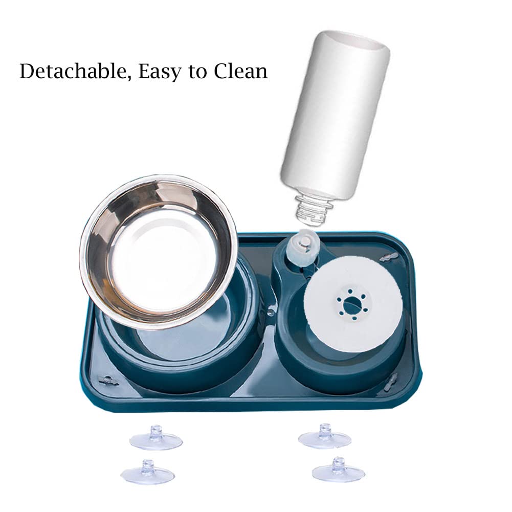 Double Dog Cat Bowls, Pet Water and Food Bowl Set with Automatic Water Dispenser Bottle Detachable Stainless Steel Bowl, Gravity Water Feeder Bowl No-Spill for Cats and Dogs Puppy Kitten Rabbit