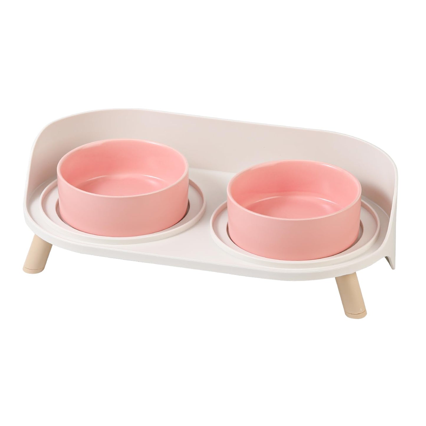 Cat Food Water Bowl Set - Raised Cat Bowls with Non Slip Stand - Elevated Puppy Bowls for Small Dogs - Double Ceramic Cat Feeding Bowls with Splash Proof Guard - Tall Cat Dishes