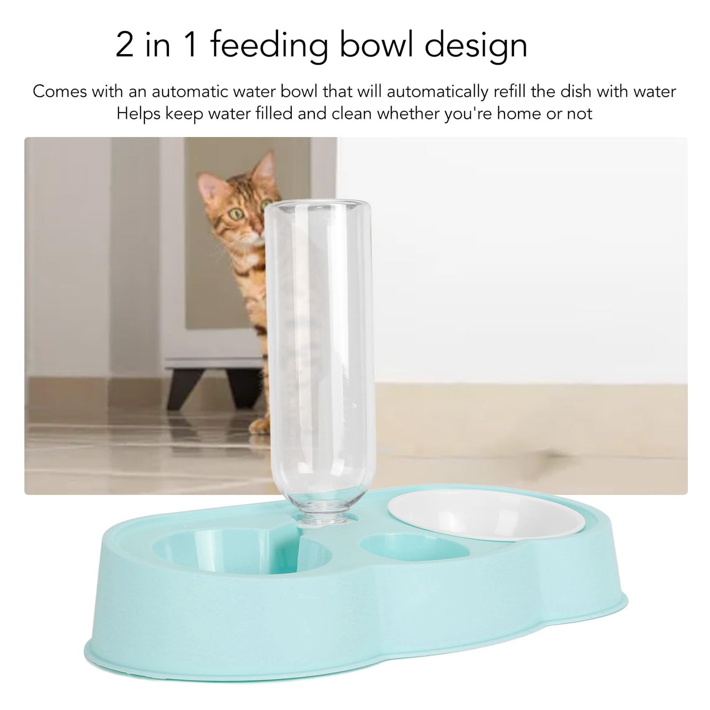 TITA-DONG Double Dog Cat Bowls, Pet Water and Food Bowl Set with Automatic Gravity Water Dispenser Bottle, Stable Prevent Slip Double Pet Bowls Raised Pet Feeder Bowl for Cats Small Dogs(Blue)