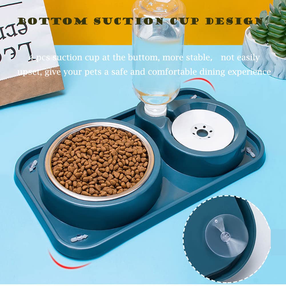Double Dog Cat Bowls, Pet Water and Food Bowl Set with Automatic Water Dispenser Bottle Detachable Stainless Steel Bowl, Gravity Water Feeder Bowl No-Spill for Cats and Dogs Puppy Kitten Rabbit