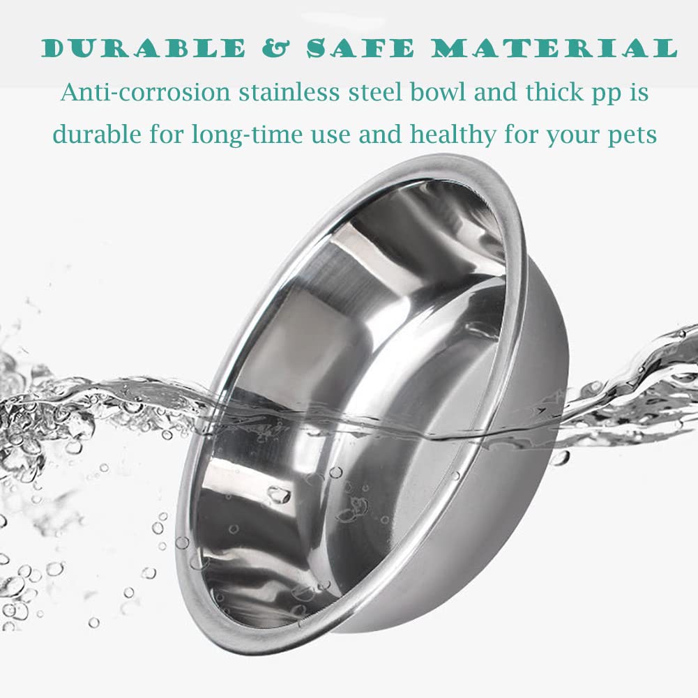Double Dog Cat Bowls, Pet Water and Food Bowl Set with Automatic Water Dispenser Bottle Detachable Stainless Steel Bowl, Gravity Water Feeder Bowl No-Spill for Cats and Dogs Puppy Kitten Rabbit
