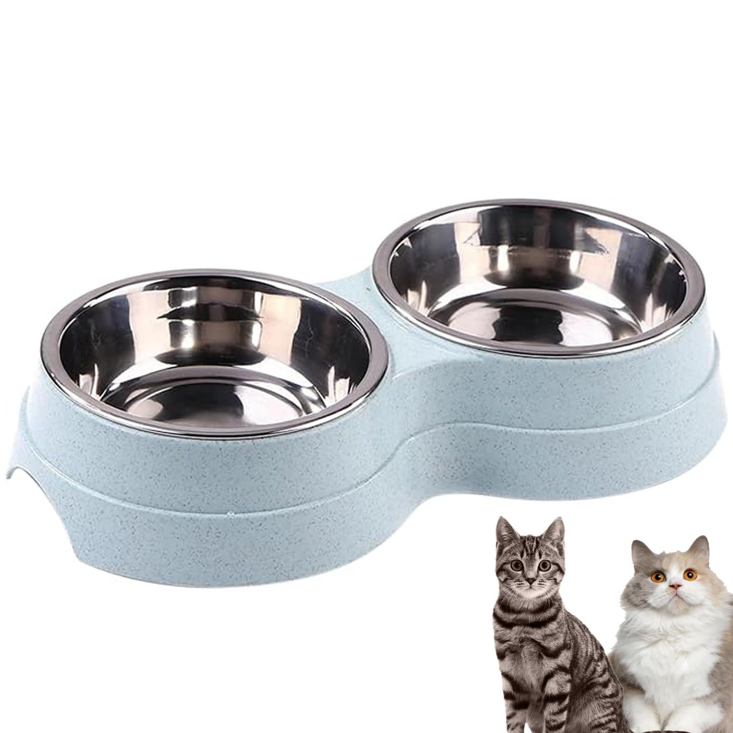 AKEISHE Double Cat Food and Water Bowl Set - Stainless Steel Bowls with Easy-to-Clean Detachable Design, Non-Slip Base, Pet Feeder for Kittens and Medium Cats