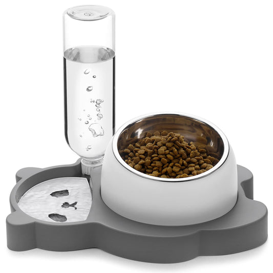 Elevated Dog Cat Bowls, Tilted Cat Food and Water Bowl Set with Water Dispenser and Stainless Steel Bowl for Cats and Small Dogs