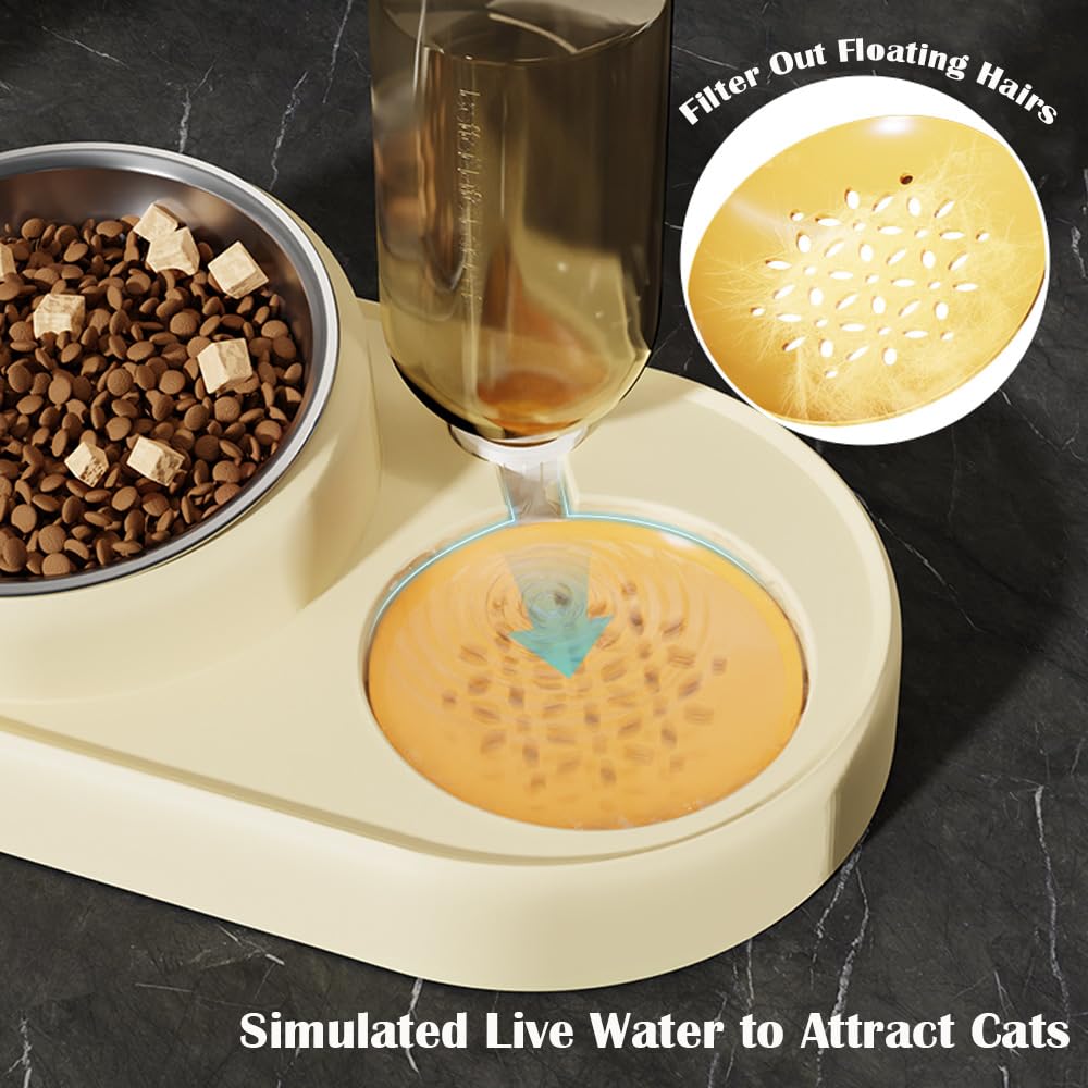 Marchul Cat Bowl, Stainless Steel Cat Food Bowl, Tilted Cat Food and Water Bowl Set, Puppy Bowl with Gravity Water Bowl, Raised Cat Dish for Cats and Small Dogs