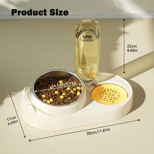 Marchul Cat Bowl, Stainless Steel Cat Food Bowl, Tilted Cat Food and Water Bowl Set, Puppy Bowl with Gravity Water Bowl, Raised Cat Dish for Cats and Small Dogs