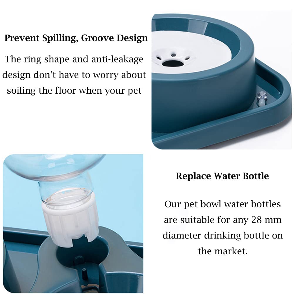 Double Dog Cat Bowls, Pet Water and Food Bowl Set with Automatic Water Dispenser Bottle Detachable Stainless Steel Bowl, Gravity Water Feeder Bowl No-Spill for Cats and Dogs Puppy Kitten Rabbit