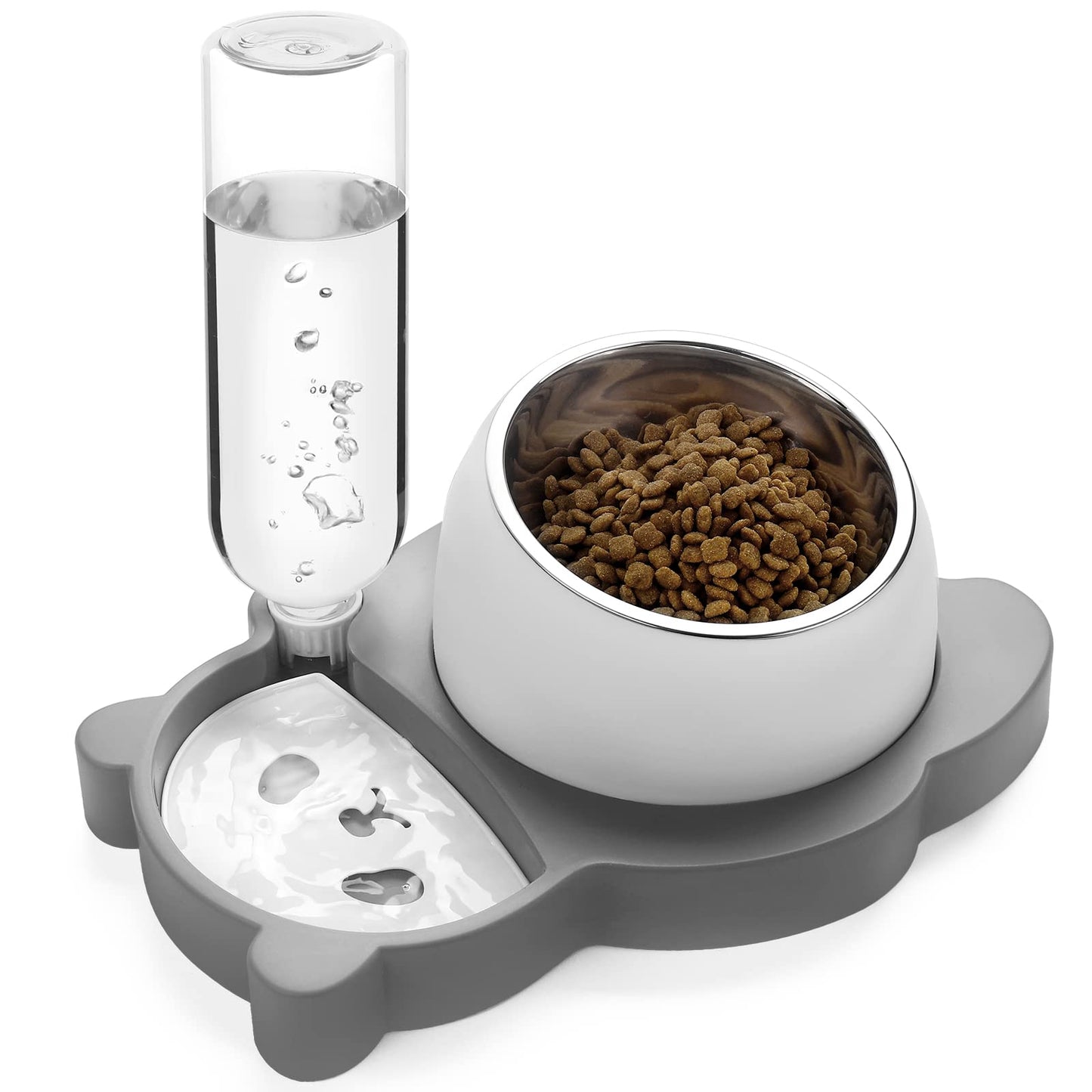 Elevated Dog Cat Bowls, Tilted Cat Food and Water Bowl Set with Water Dispenser and Stainless Steel Bowl for Cats and Small Dogs