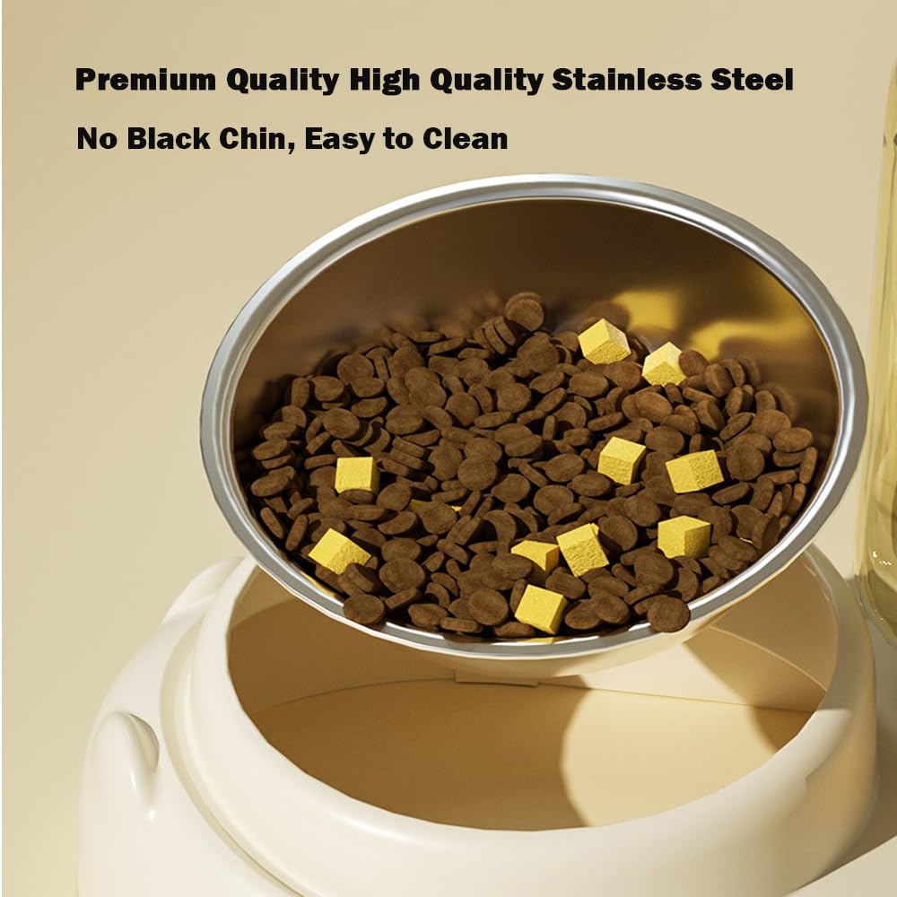 Marchul Cat Bowl, Stainless Steel Cat Food Bowl, Tilted Cat Food and Water Bowl Set, Puppy Bowl with Gravity Water Bowl, Raised Cat Dish for Cats and Small Dogs