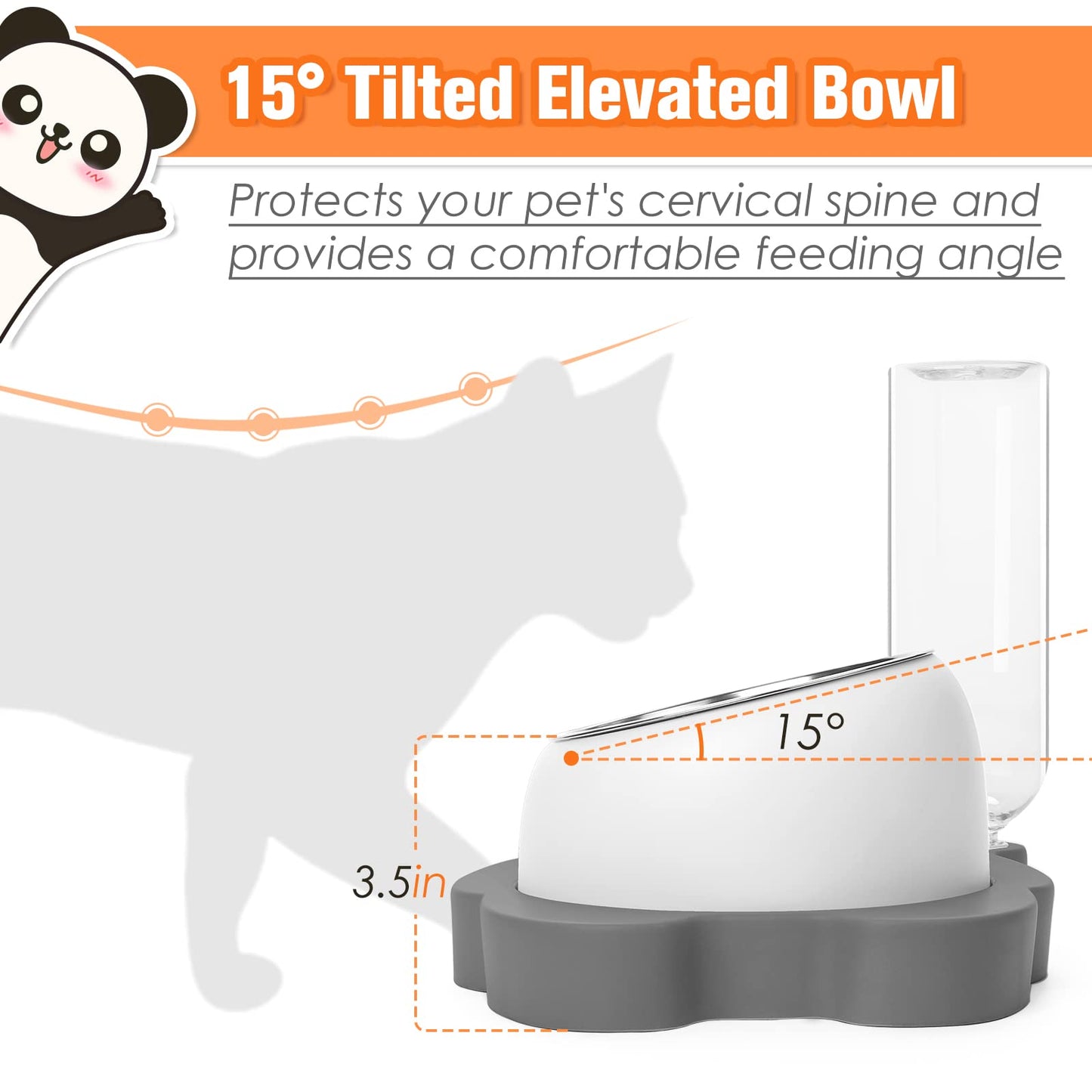 Elevated Dog Cat Bowls, Tilted Cat Food and Water Bowl Set with Water Dispenser and Stainless Steel Bowl for Cats and Small Dogs