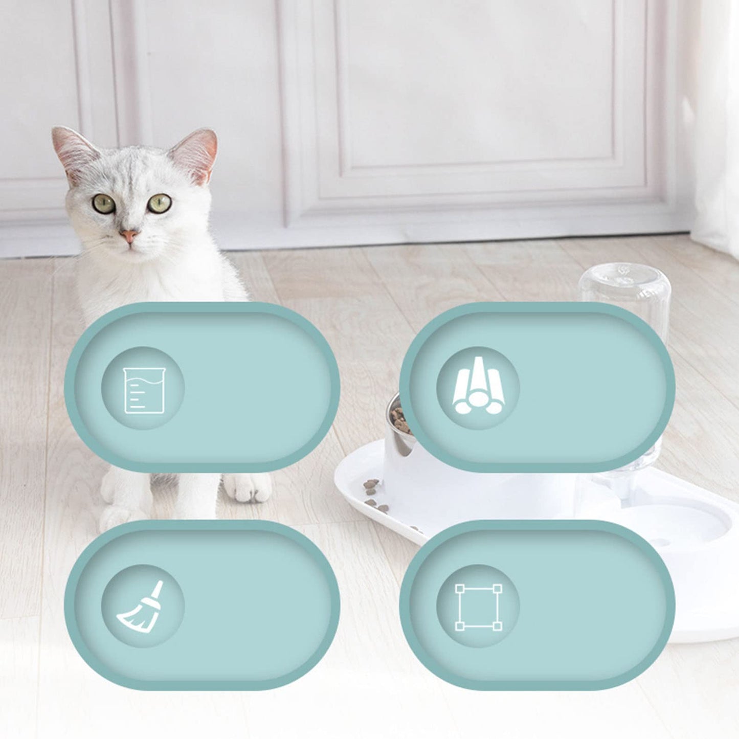 Double Dog Cat Bowls, Raised Pets Water and Food Bowl Set with Automatic Water Dispenser Bottle, 2 in 1 Detachable Cat Food Dispenser with Wet and Dry Food Bowl for Cats and Small Dogs Kitten(White)