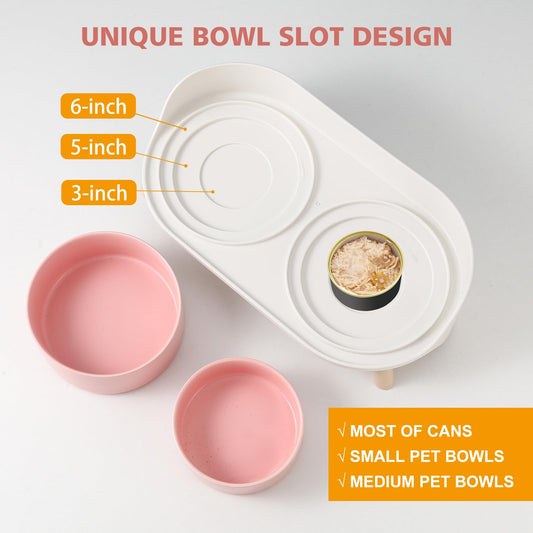 Cat Food Water Bowl Set - Raised Cat Bowls with Non Slip Stand - Elevated Puppy Bowls for Small Dogs - Double Ceramic Cat Feeding Bowls with Splash Proof Guard - Tall Cat Dishes