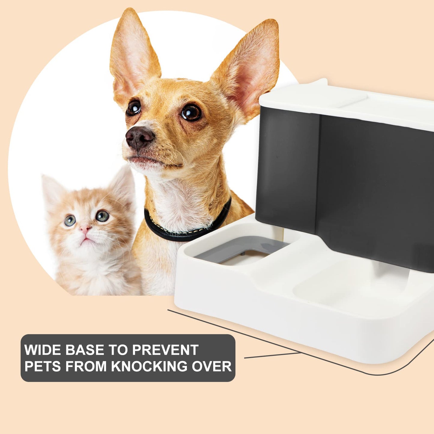 Anhixuse Automatic Cat Feeder,Dog Feeder,Pet Gravity Feeder,2 in 1 Gravity Cat Food and Water Bowl Set,Automatic Water Dispenser and Food Dispenser 2 in 1 for Small and Medium Dogs, Cats,Pets(Grey)