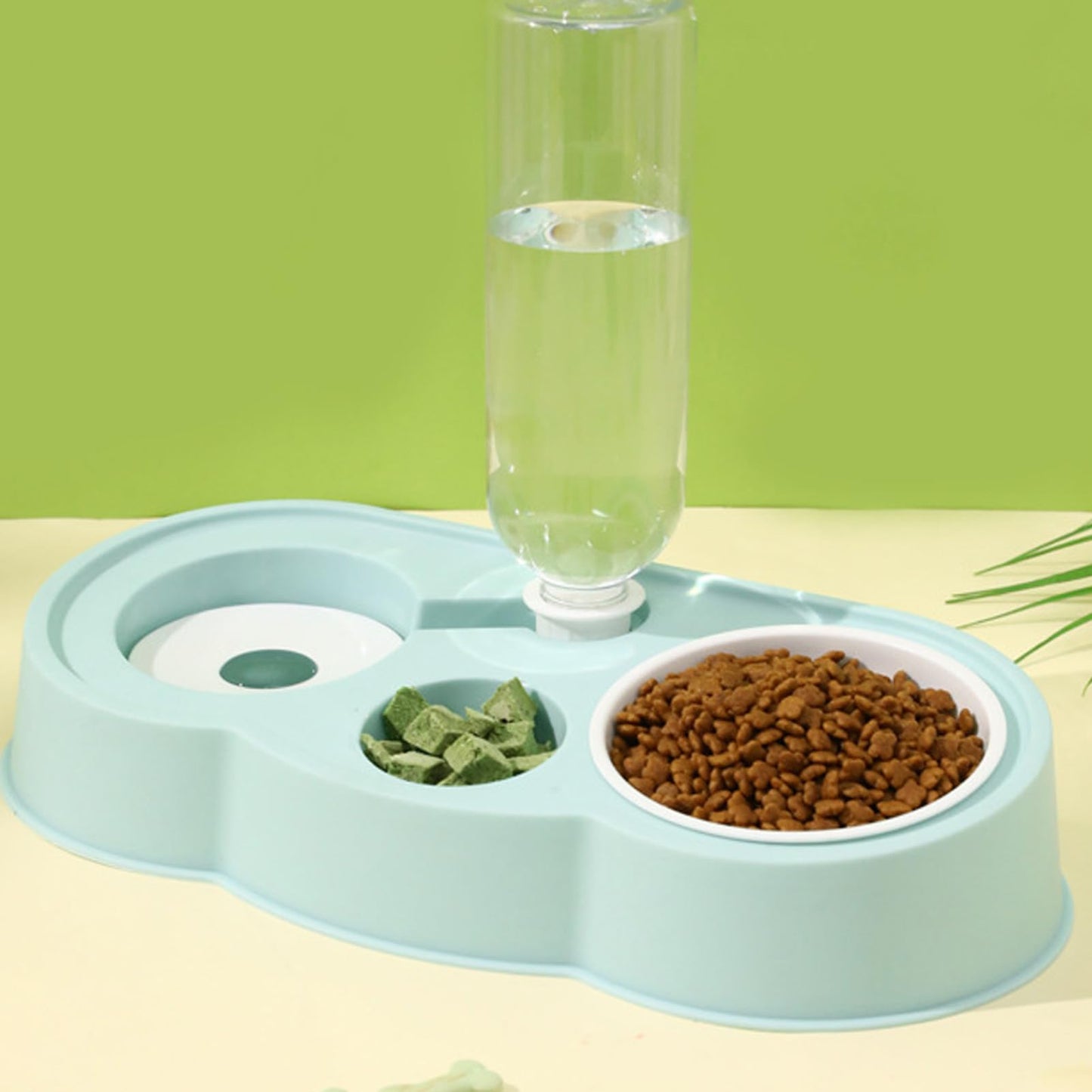 TITA-DONG Double Dog Cat Bowls, Pet Water and Food Bowl Set with Automatic Gravity Water Dispenser Bottle, Stable Prevent Slip Double Pet Bowls Raised Pet Feeder Bowl for Cats Small Dogs(Blue)