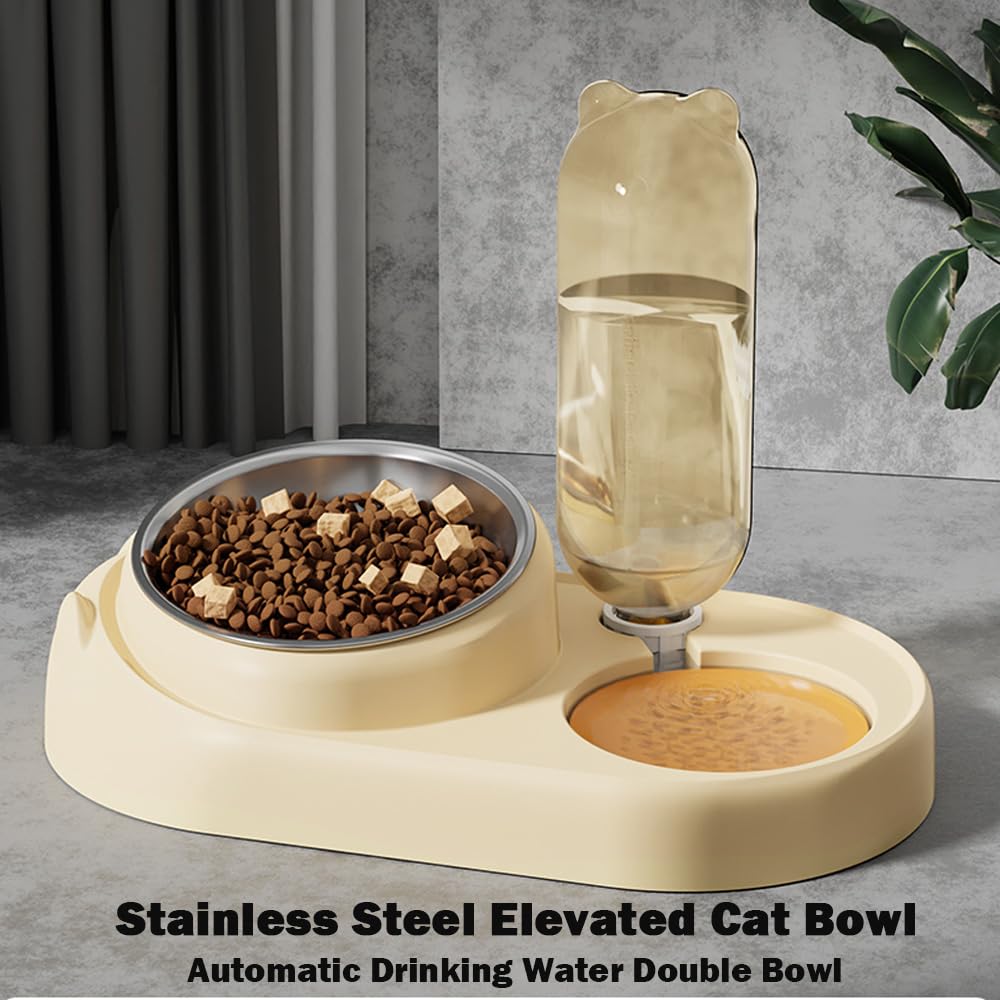Marchul Cat Bowl, Stainless Steel Cat Food Bowl, Tilted Cat Food and Water Bowl Set, Puppy Bowl with Gravity Water Bowl, Raised Cat Dish for Cats and Small Dogs