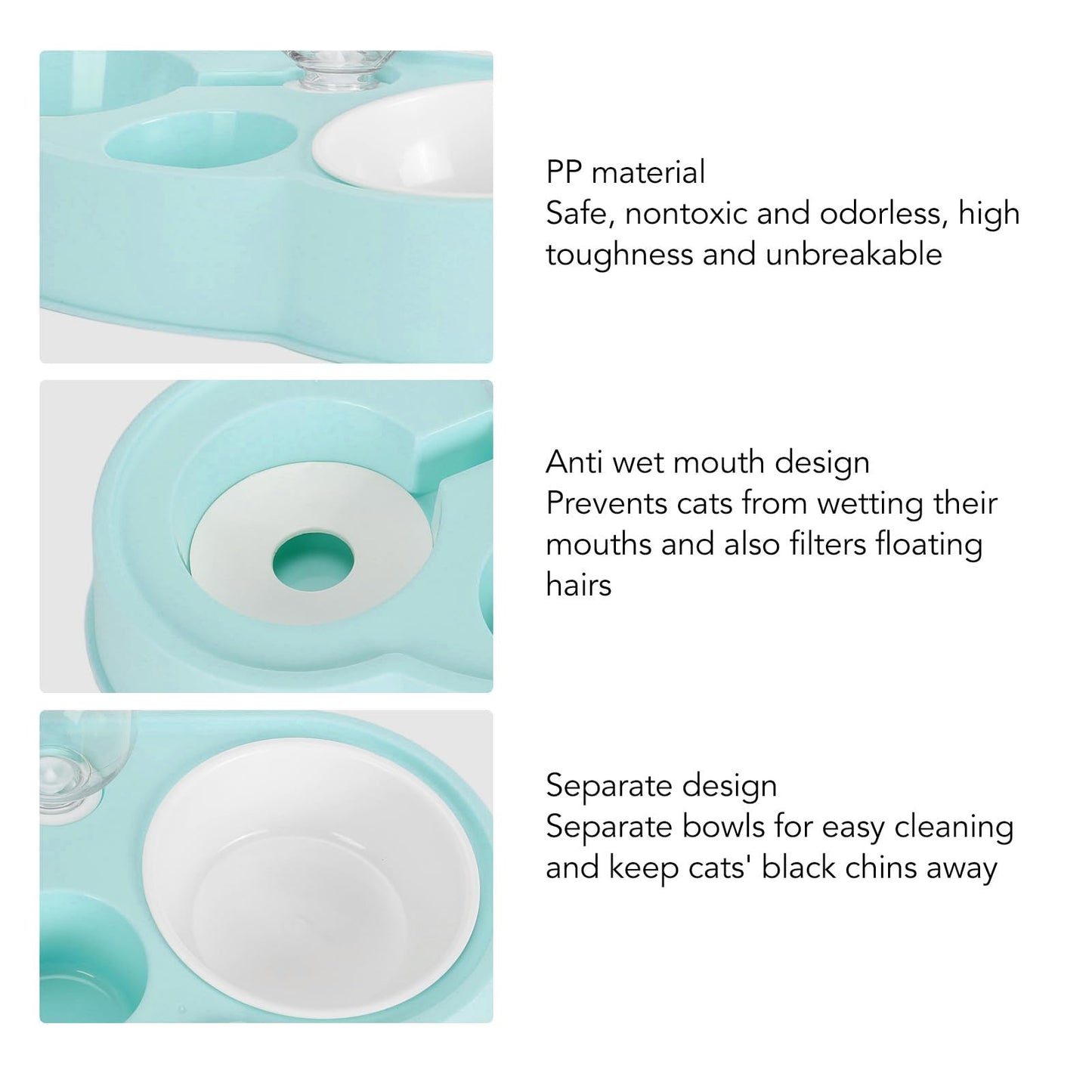 TITA-DONG Double Dog Cat Bowls, Pet Water and Food Bowl Set with Automatic Gravity Water Dispenser Bottle, Stable Prevent Slip Double Pet Bowls Raised Pet Feeder Bowl for Cats Small Dogs(Blue)