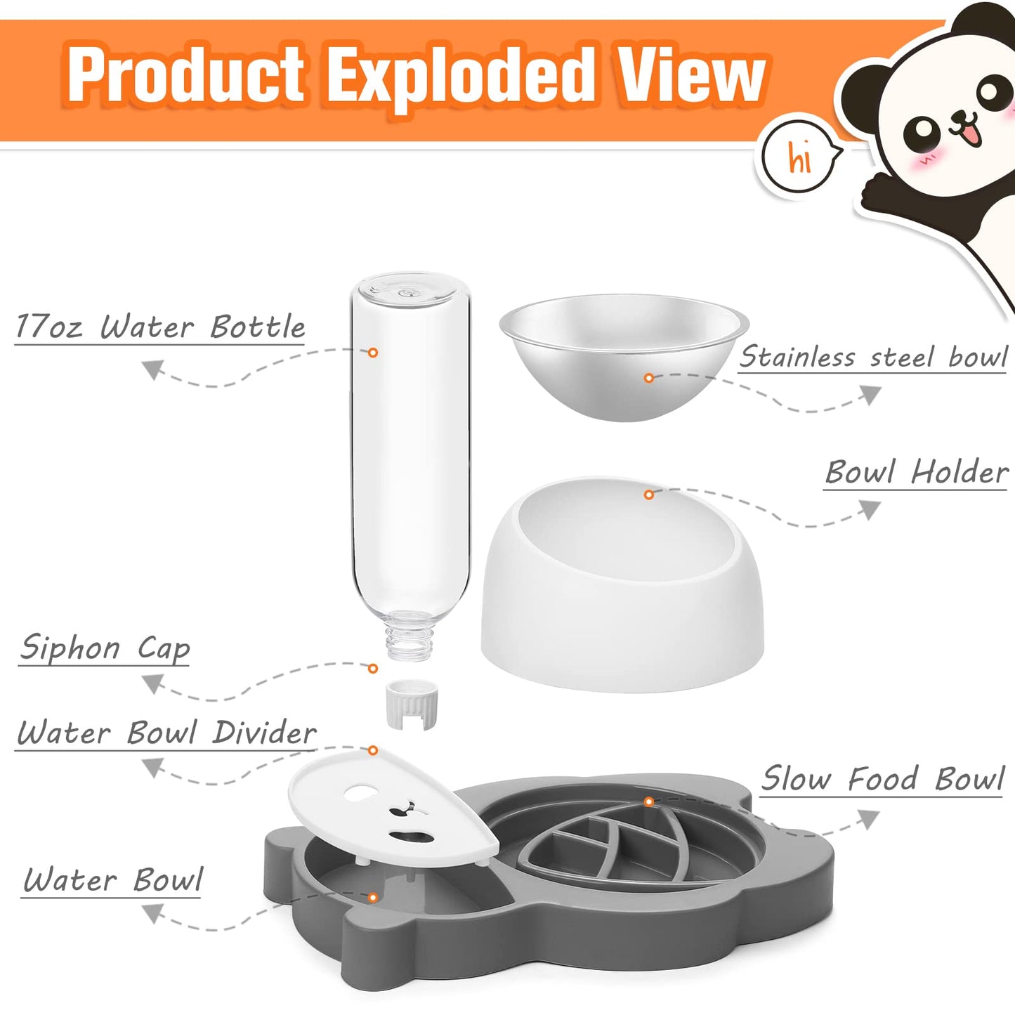 Elevated Dog Cat Bowls, Tilted Cat Food and Water Bowl Set with Water Dispenser and Stainless Steel Bowl for Cats and Small Dogs
