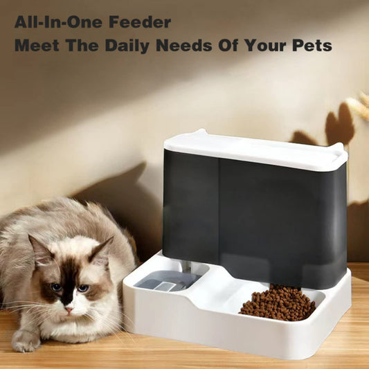 Anhixuse Automatic Cat Feeder,Dog Feeder,Pet Gravity Feeder,2 in 1 Gravity Cat Food and Water Bowl Set,Automatic Water Dispenser and Food Dispenser 2 in 1 for Small and Medium Dogs, Cats,Pets(Grey)