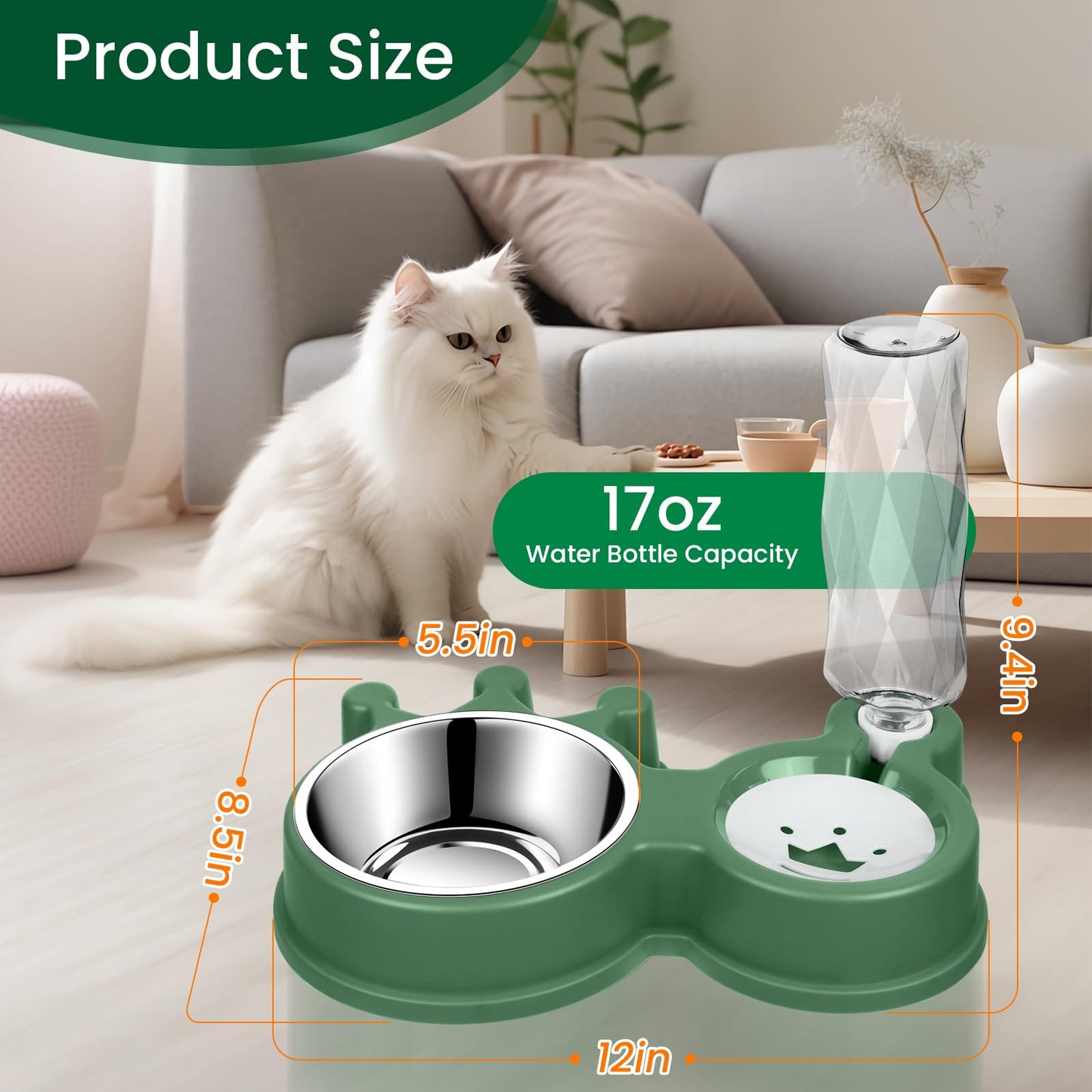 Cat Bowls, Dog Food and Water Bowl Set with Water Dispenser for Cats and Small Dogs
