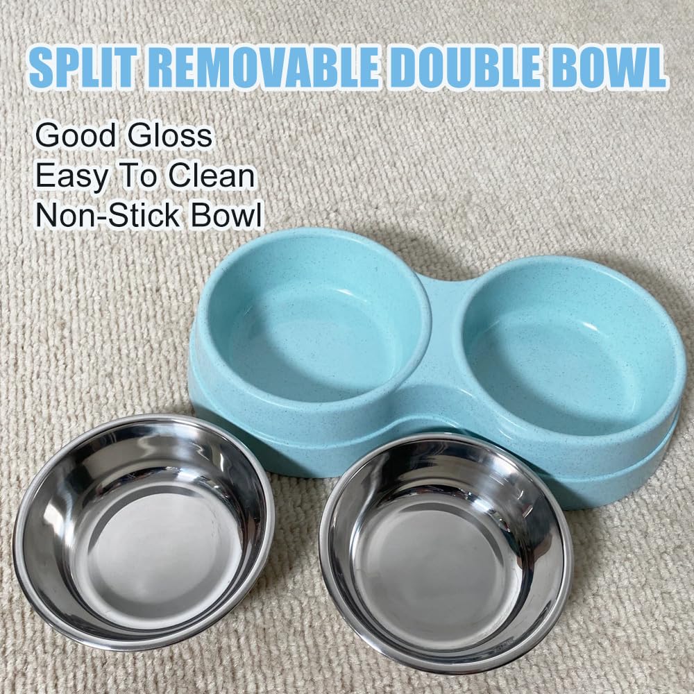 AKEISHE Double Cat Food and Water Bowl Set - Stainless Steel Bowls with Easy-to-Clean Detachable Design, Non-Slip Base, Pet Feeder for Kittens and Medium Cats