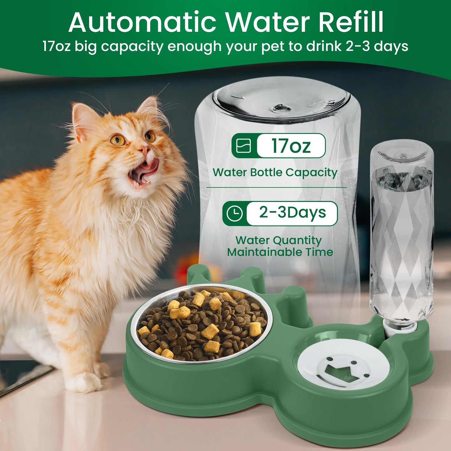 Cat Bowls, Dog Food and Water Bowl Set with Water Dispenser for Cats and Small Dogs