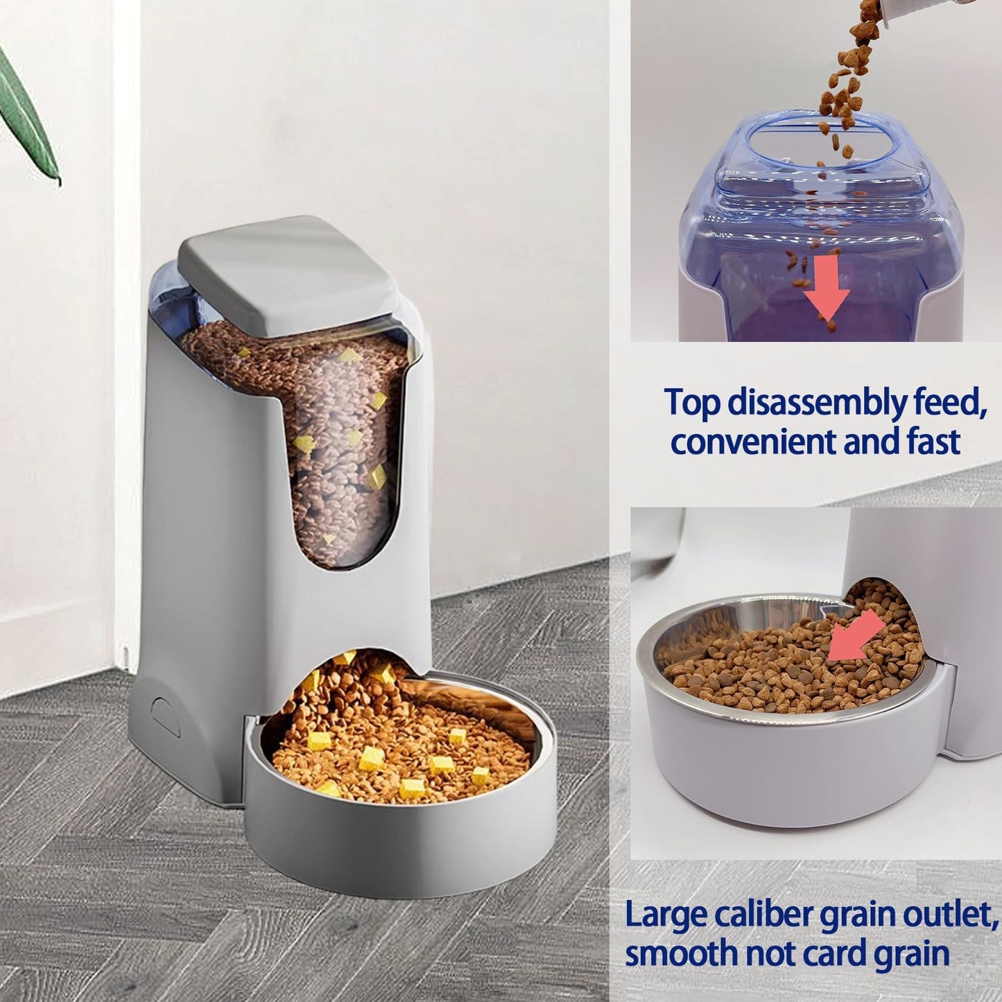 Pets Automatic Gravity Feeder Dogs 2.8L Food & 4L Water Dispenser Set with Stainless Steel Bowl for Small Medium Big Puppy Kitten(Light Gray)