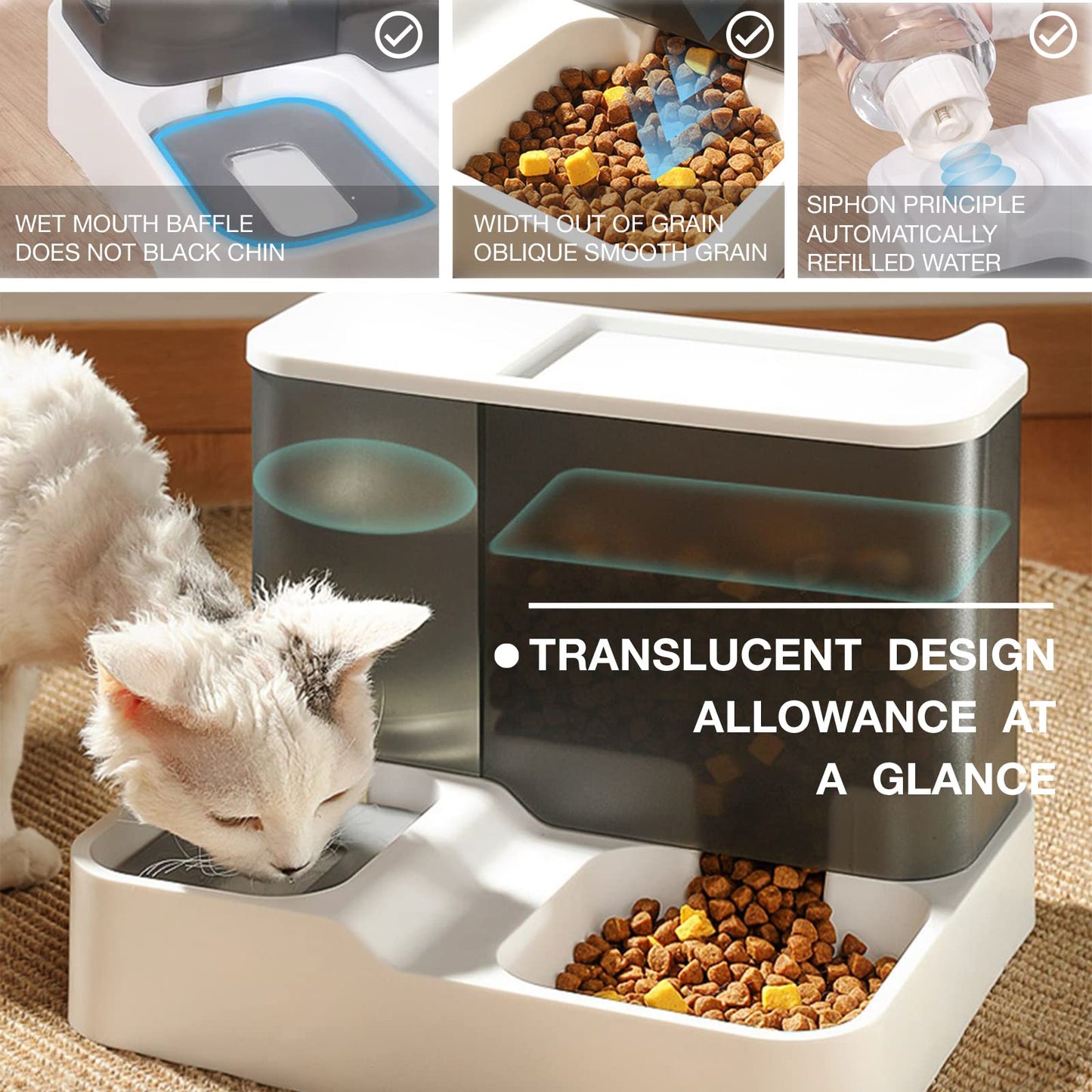 Anhixuse Automatic Cat Feeder,Dog Feeder,Pet Gravity Feeder,2 in 1 Gravity Cat Food and Water Bowl Set,Automatic Water Dispenser and Food Dispenser 2 in 1 for Small and Medium Dogs, Cats,Pets(Grey)