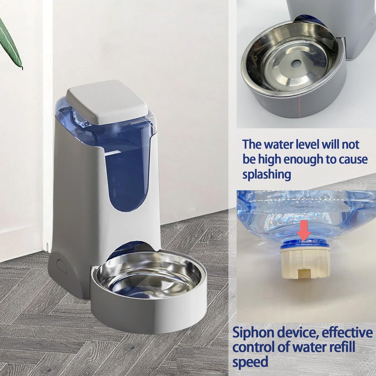 Pets Automatic Gravity Feeder Dogs 2.8L Food & 4L Water Dispenser Set with Stainless Steel Bowl for Small Medium Big Puppy Kitten(Light Gray)