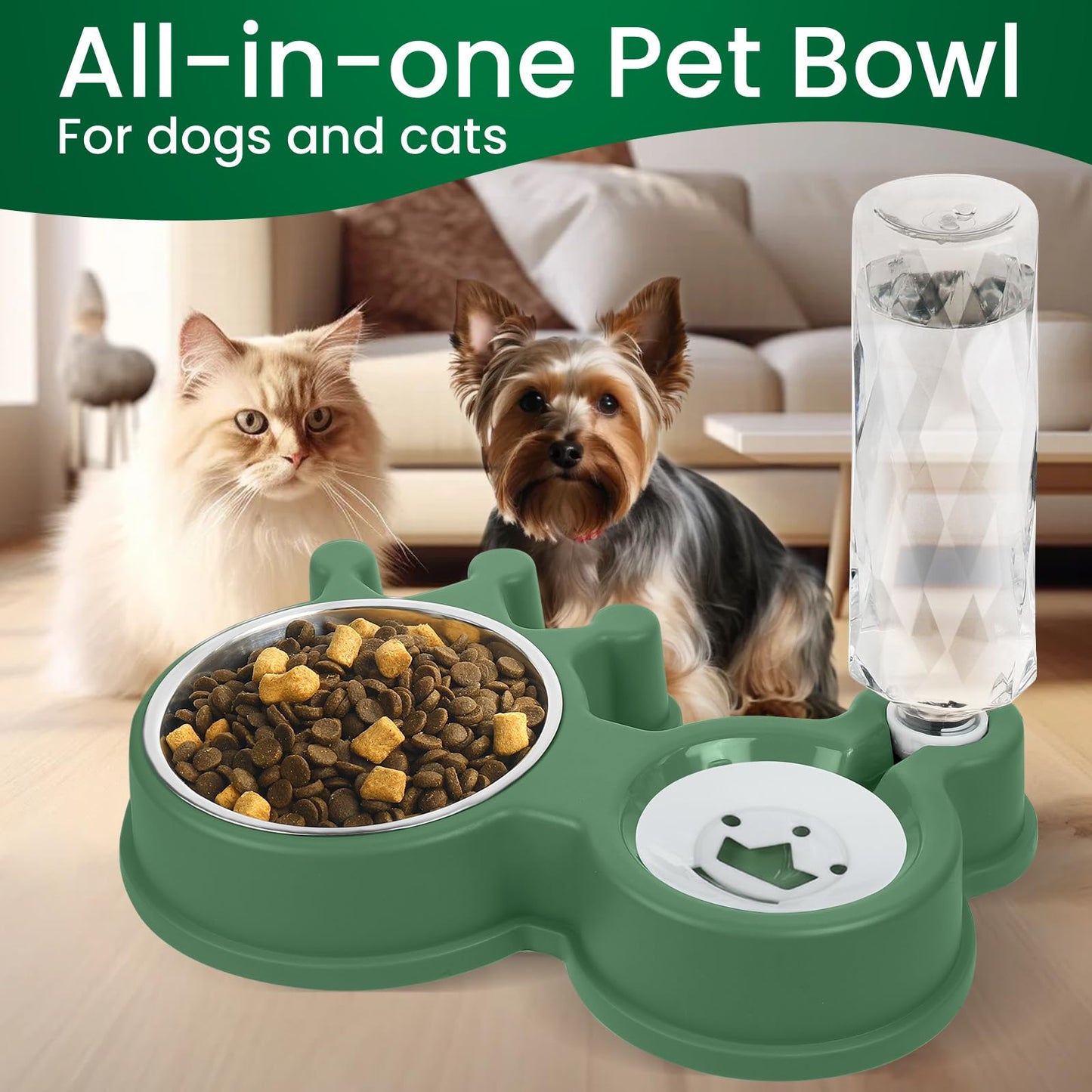 Cat Bowls, Dog Food and Water Bowl Set with Water Dispenser for Cats and Small Dogs