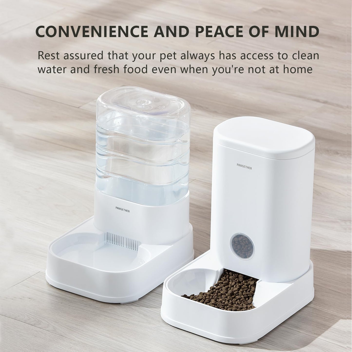 PAWGETHER® 2 Pack Gravity Cat Feeder and Water Dispenser 1 Gallon/3.5L Automatic Cat and Dog Feeder and Watererer with Pet Food Bowl for Puppy Kitten Rabbits