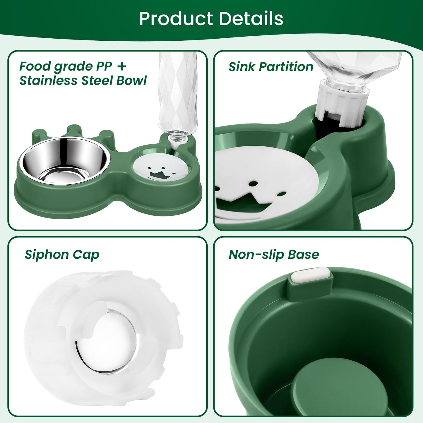Cat Bowls, Dog Food and Water Bowl Set with Water Dispenser for Cats and Small Dogs