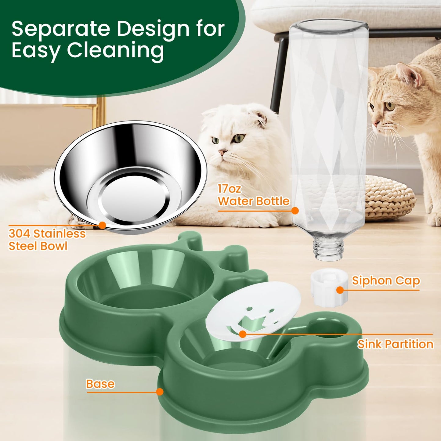 Cat Bowls, Dog Food and Water Bowl Set with Water Dispenser for Cats and Small Dogs
