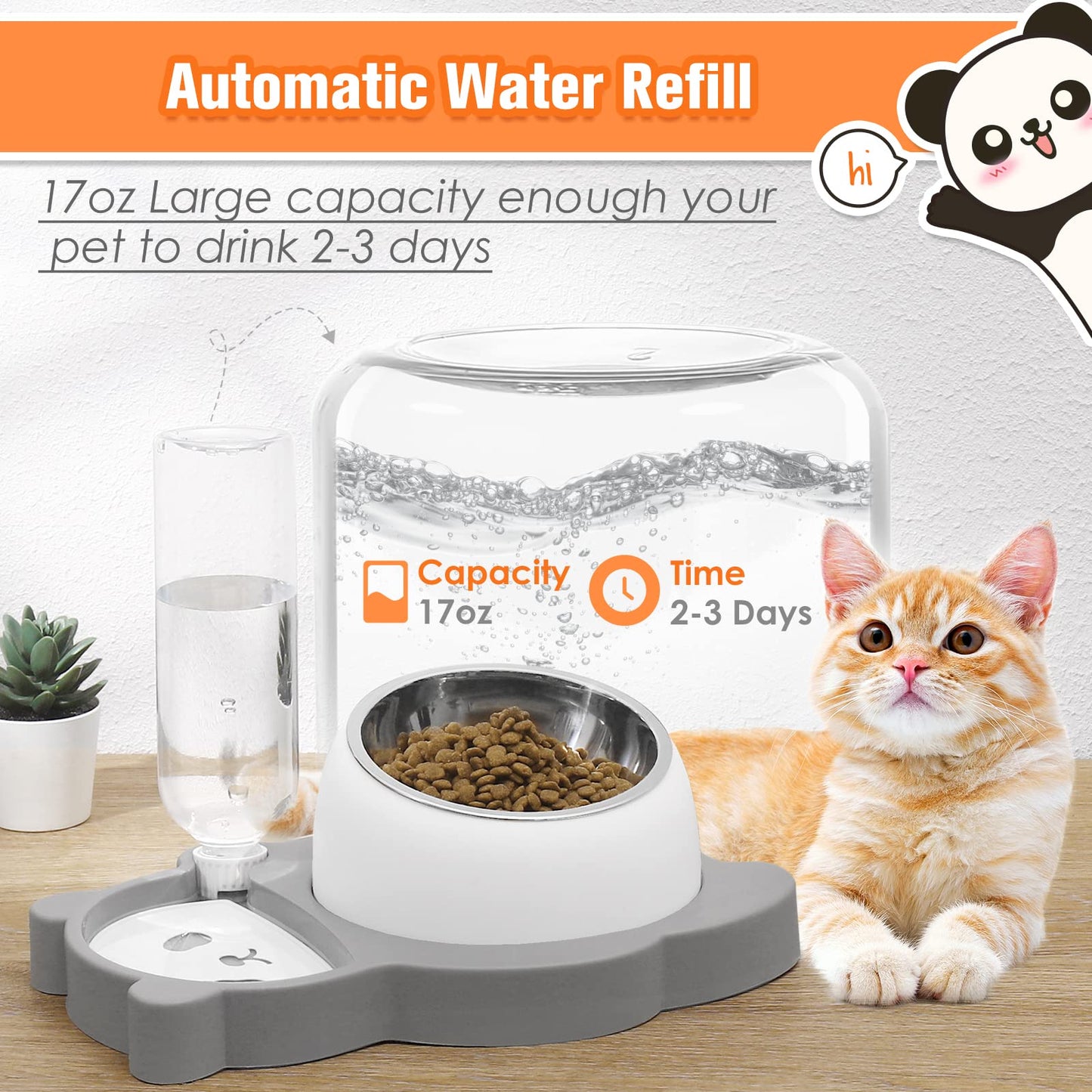 Elevated Dog Cat Bowls, Tilted Cat Food and Water Bowl Set with Water Dispenser and Stainless Steel Bowl for Cats and Small Dogs