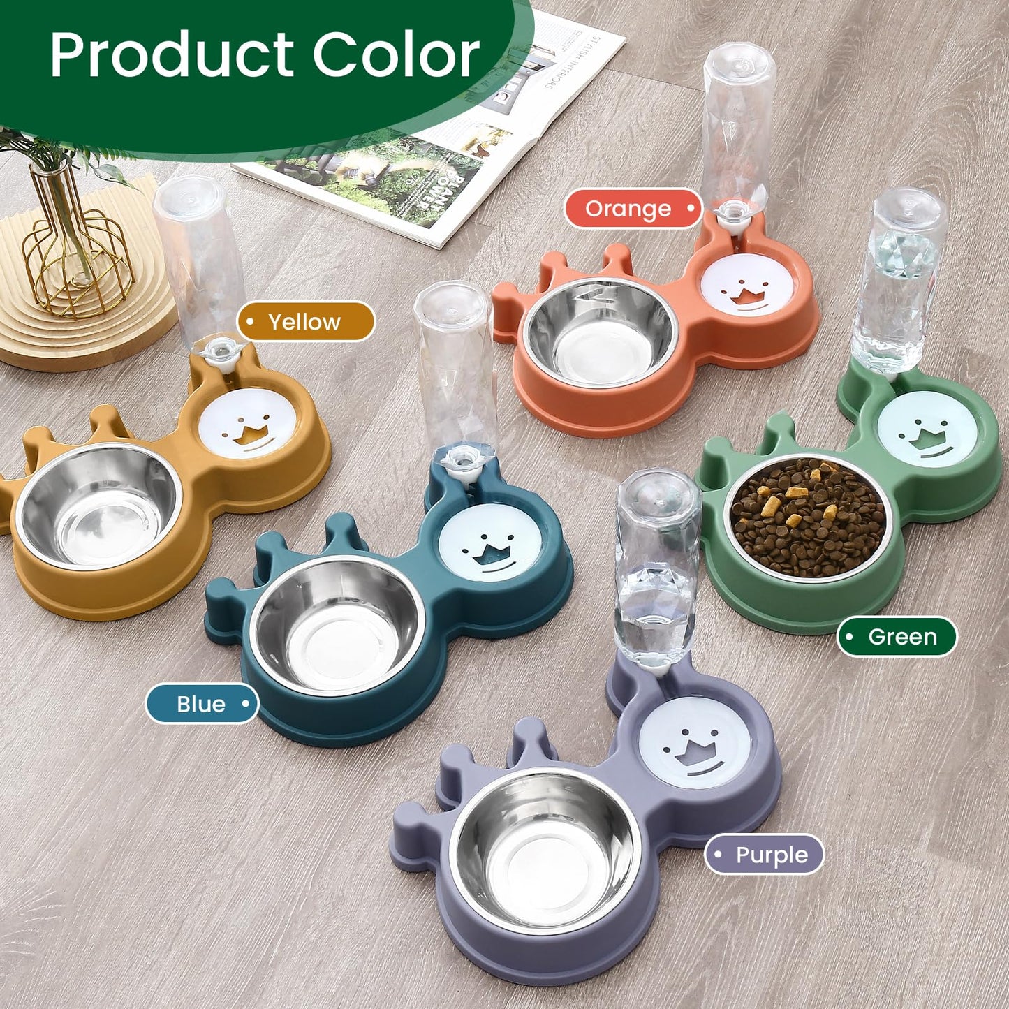 Cat Bowls, Dog Food and Water Bowl Set with Water Dispenser for Cats and Small Dogs