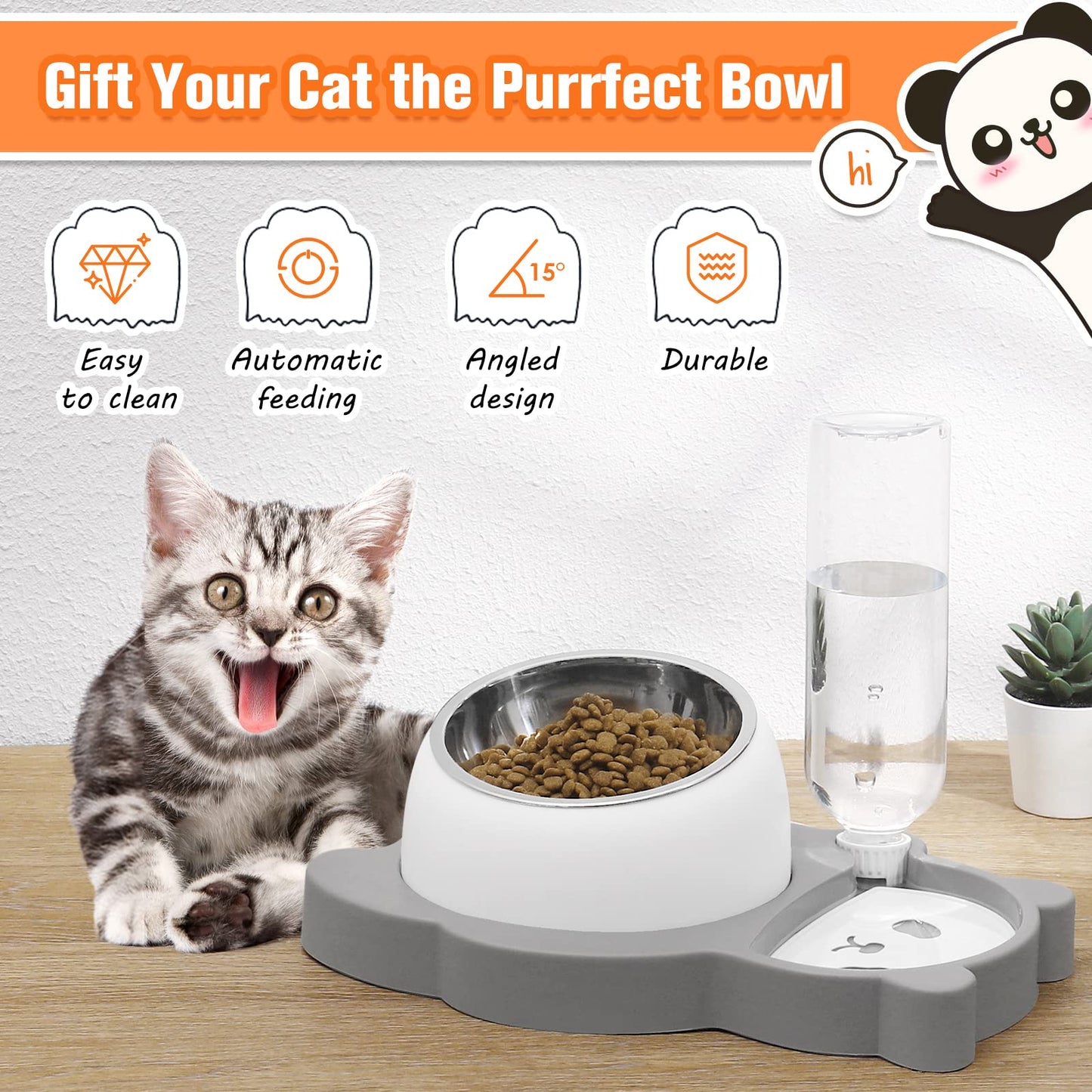 Elevated Dog Cat Bowls, Tilted Cat Food and Water Bowl Set with Water Dispenser and Stainless Steel Bowl for Cats and Small Dogs