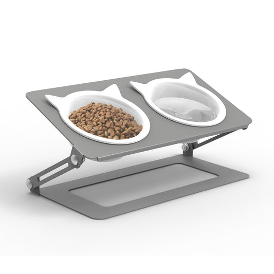 Pandaq Adjustable Cat Feeder,Elevated Cat Ceramic Bowls 15° Tilted Raised Cat Food Bowls with 2 Thickened Ceramic Bowls 300ML & A Sturdy Iron Stand for Cats